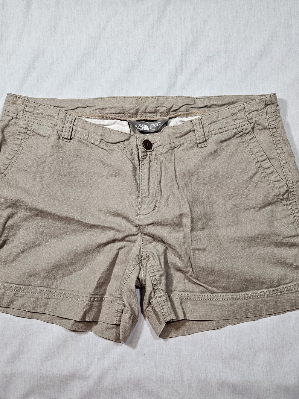 The North Face Women's Size 10 Khaki Beige Linen Cotton Maywood Casual Shorts